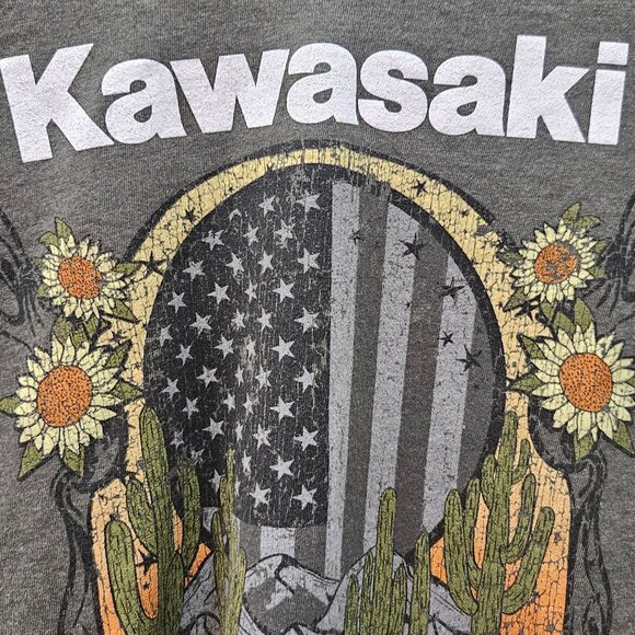 Kawasaki Branded Let The Good Times Roll Graphic V-Neck Motorcycle Shirt (M) - Picture 6 of 8